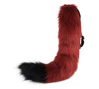ILUFAM Faux Fur Tail Plush Fox Tail Furry Animal Tail 65cm Cosplay Fancy Dress Anime Carnival Party Costume Accessories (Wine Red&Black)