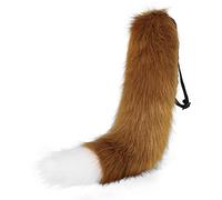 ILUFAM Faux Fur Tail Plush Fox Tail Furry Animal Tail 65cm Cosplay Fancy Dress Anime Carnival Party Costume Accessories (Brown&White)