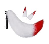 ILUFAM Handmade Fox Wolf Costume Accessories Set Fox Ears Hair Clip Hairpin and Tail Animal Anime Cosplay Halloween Party Fancy Dress (White&Red)