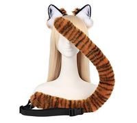 ILUFAM Tiger Costume Set Faux Fur Tiger Ear Headband and Tail Animal Fancy Dress Accessories for Cosplay Party Dress Up