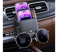 iLulala Car Air Vent Storage Bag Organizer Pocket, Sunglass Holder Car Mount Phone Holder Coin Key Card Case Organizer with Clip, Car Air Vent Phone Holder Coin Key Card Case Organizer. (Black)