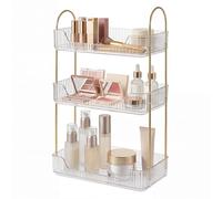 ilus Makeup Organiser Storage, 3 Tier Cosmetics Organiser with Metal Handle, Make up Organiser for Skincare, Perfume & Bathroom Counter, Detachable Vanity Organizer Shelf for Dressing Table, White