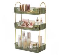 ilus Makeup Organiser Storage, 3 Tier Cosmetics Organiser with Metal Handle, Make up Organiser for Skincare, Perfume & Bathroom Counter, Detachable Vanity Organizer Shelf for Dressing Table, Green