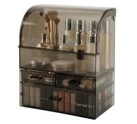 ilus Makeup Storage Organiser, Large Skincare Organisers Cosmetic Display Case with Dust Free Cover, Waterproof Make up Storage Box for Vanity Countertop Bathroom Dresser, Clear Black