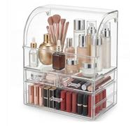 ilus Makeup Storage Organiser, Large Skincare Organisers Cosmetic Display Case with Dust Free Cover, Waterproof Make up Storage Box for Vanity Countertop Bathroom Dresser, Clear White