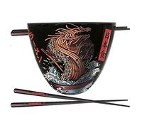 Ilustrata Ramen Bowl Set with Chopsticks (Dragon Design) in Presentation Gift Box - Official Merchandise,Red