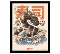 Ilustrata Sushi Dragon Framed Poster (40cm x 30cm) (Black/Orange/Blue)