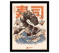Ilustrata Sushi Dragon Framed Poster in True Black Ilustrata True Black