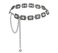 ILuvatar Green Glass Diamond Chain Belt - Metal Diamond Women's Dress Western Style Belt, Sliver-u3, 112CM