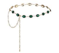 Iluvatar green glass diamond chain belt metal diamond belt women's dress metal belt women's western style belt women's belt, Green, Medium
