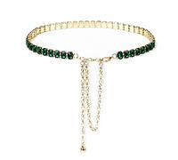 ILuvatar Green Glass Diamond Chain Belt - Metal Women's Western Style Dress Belt, Rs-Gn, 115 cm
