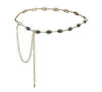 ILuvatar Green Glass Diamond Chain Belt, Women's Dress Metal Belt, Western Style, Gold-Gn, 118CM