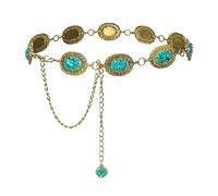 ILuvatar Waist chain women's metal chain dress with sweater chain gold retro Turquoise stone punk belt concho western belts, 125 cm