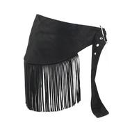 ILuvatar Wide Tassel Waist Belt for Women Fringe Black PU Leather Gypsy Style Belt for Ladies Christmas Outfit Wasteland - inspired Waist Belt waist cincher, Black-s66, Medium