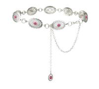 ILuvatar Women's Western Silver Metal Belt - Adjustable Cowgirl Style with Turquoise, Openwork Daisy & Inlaid Pink Stones, Ideal for Dresses/Jeans, Country Concerts & Boho Outfits