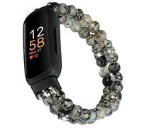 iLVANYA Beaded Bracelet Compatible for Fitbit Inspire 3 for Women,Fashion Handmade Pearl Beads Elastic Stretch Watch Band for Fitbit Inspire 3 Fitness Tracker (Black Agate)