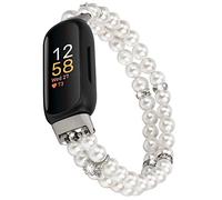 iLVANYA Beaded Bracelet Compatible for Fitbit Inspire 3 for Women,Fashion Handmade Pearl Beads Elastic Stretch Watch Band for Fitbit Inspire 3 Fitness Tracker (Pearl White)