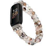 iLVANYA Beaded Bracelet Compatible for Fitbit Inspire 3 for Women ,Fashion Handmade Pearl Beads Elastic Stretch Watch Band for Fitbit Inspire 3 Fitness Tracker (Grass Flower Agate)