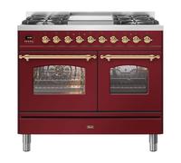 ILVE Milano 100cm Double Oven Range Cooker with 4 Gas Burners & Frytop - Burgundy Red