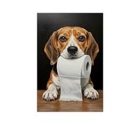 ILXTJHSDRYH Beagle with Toilet Paper Roll in Mouth, Toilet Humor, Bathroom Print, Gift for Dog Lovers, Canvas Poster Wall Art Bedroom Office Kitchen Decor Gifts 24x36inch(60x90cm)
