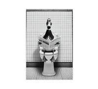 ILXTJHSDRYH Black And White Photo of A Duck Reading A Book on The Toilet, Interesting Bathroom Decoration Canvas Wall Art Posters And Prints Room Aesthetic Bedroom Office Decor 12x18inch(30x45cm)