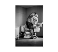 ILXTJHSDRYH Black And White Photo of A Lion Reading on The Toilet, Fun Bathroom Decor Canvas Modern Poster Wall Art Decor Prints Paintings Living Room Bedroom Decor 24x36inch(60x90cm)