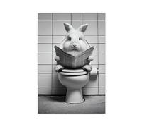 ILXTJHSDRYH Black And White Photo of A Rabbit Reading on The Toilet, Fun Bathroom Decor Canvas Poster Wall Art Bedroom Office Kitchen Decor Gifts 16x24inch(40x60cm)