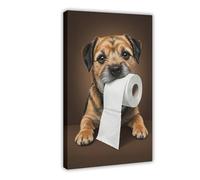 ILXTJHSDRYH Border Terrier with Toilet Paper Roll in Mouth, Toilet Humor, Bathroom, Dog Lovers Canvas Modern Poster Wall Art Decor Prints Paintings Living Room Bedroom Decor 12x18inch(30x45cm)