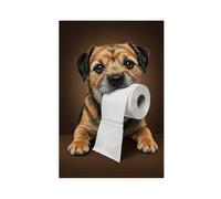 ILXTJHSDRYH Border Terrier with Toilet Paper Roll in Mouth, Toilet Humor, Bathroom, Dog Lovers Canvas Modern Poster Wall Art Decor Prints Paintings Living Room Bedroom Decor 16x24inch(40x60cm)