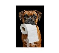 ILXTJHSDRYH Boxer with Toilet Paper Roll in Mouth, Toilet Humor, Bathroom, for Dog Lovers Canvas Wall Art Posters And Prints Room Aesthetic Bedroom Office Decor 24x36inch(60x90cm)