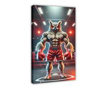 ILXTJHSDRYH Boxing Owl A Battle of Wisdom And Strength Canvas Wall Art Posters And Prints Room Aesthetic Bedroom Office Decor 20x30inch(50x75cm)