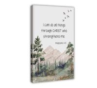ILXTJHSDRYH Christian Bible Verse, Philippians, I Can Do All Things through Christ Who Strengthens Me Canvas Art Wall Decor Posters Home Bar Restaurant Garage Cafe Logo Gifts 12x18inch(30x45cm)