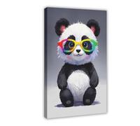ILXTJHSDRYH Funny Giant Pandas, Watercolor Illustration of Giant Pandas Wearing Colorful Glasses Canvas Art Wall Decor Posters Home Bar Restaurant Garage Cafe Logo Gifts 20x30inch(50x75cm)