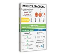 ILXTJHSDRYH Improper Fractions, Education, Math Classroom, Teaching Resources Canvas Poster Wall Art Bedroom Office Kitchen Decor Gifts 20x30inch(50x75cm)