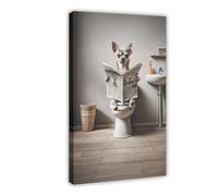 ILXTJHSDRYH Photo of Chihuahua Reading A Newspaper on The Toilet, Funny Bathroom Decoration Canvas Modern Poster Wall Art Decor Prints Paintings Living Room Bedroom Decor 16x24inch(40x60cm)