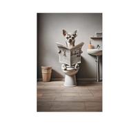 ILXTJHSDRYH Photo of Chihuahua Reading A Newspaper on The Toilet, Funny Bathroom Decoration Canvas Wall Art Posters And Prints Room Aesthetic Bedroom Office Decor 20x30inch(50x75cm)
