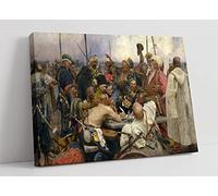 Ilya Repin Reply of the Zaporozhian Cossacks Famous Canvas Wall Art Picture Print - 24 inch wide x 16 inch high (Frame Depth 30mm)
