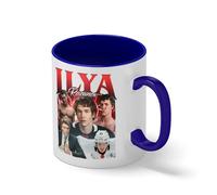 Ilya Rozanov Vintage Bootleg Coffee Mug - Heated Rivalry Fan Art Cup - BookTok Hockey Romance Gift White Coffee Mug with Blue Rim & Handle