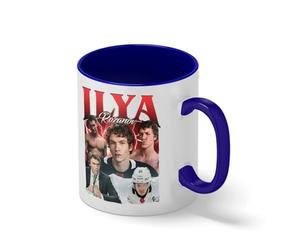 Ilya Rozanov Vintage Bootleg Coffee Mug - Heated Rivalry Fan Art Cup - BookTok Hockey Romance Gift White Coffee Mug with Blue Rim & Handle