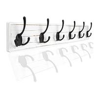 Ilyapa Coat Rack Wall Mount with Triple Hooks - 27 Inch Wood Wall Mount Coat Rack with Hooks, 6 Metal Three Pronged Tri-Hooks - for Hats, Coats, Kitchen, Bedroom, and More - White Finish