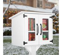Ilyapa Little Library Box Outdoor - 22x14x19 Inch, White Library Book Kit - Weatherproof Composite Material Book Exchange and Lending Kit for Neighborhood and Community Sharing