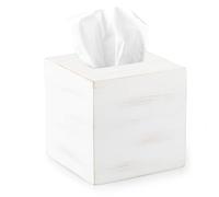 Ilyapa Wood Tissue Box Cover Square - Rustic Farmhouse White Wooden Tissue Holder