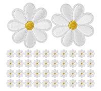 ILYNIU 40 Pcs Daisy Flower Iron on Patches, Embroidery Applique Patches, Embroidered Repair Patches, Embroidered Appliques, Patches for Jackets,Caps,Dress, Bag,Backpacks DIY Clothing Repair (White)