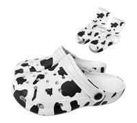 ILYUFO Cow Slippers Women's Comfortable Slip On Water Beach Sandals Indoor Outdoor Mules, White, 9-10