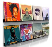 ILYXY Acrylic Vinyl Record Holder Wall Mount - 8 Pack 12-Inch Floating Vinyl Shelves, Black Record Display Frames for LP Albums & Wall Decor