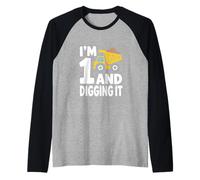 Im 1 and Digging It Cute Construction Truck Raglan Baseball Tee