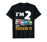Im 2 and Truckin It 2nd Birthday Boy Dump Fire Garbage Truck T-Shirt