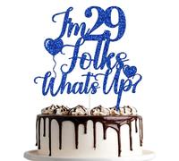 I'm 29 Folks What's Up Cake Topper, Happy 29th Birthday Cake Decorations, Cheers to 29 Years, 29th Birthday Anniversary Party Decorations Blue Glitter