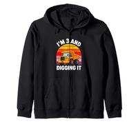 Im 3 And Digging It Excavator Truck Birthday Zip Hoodie