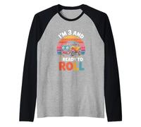 Im 3 and Ready to Roll Toddler Car Third Birthday Raglan Baseball Tee